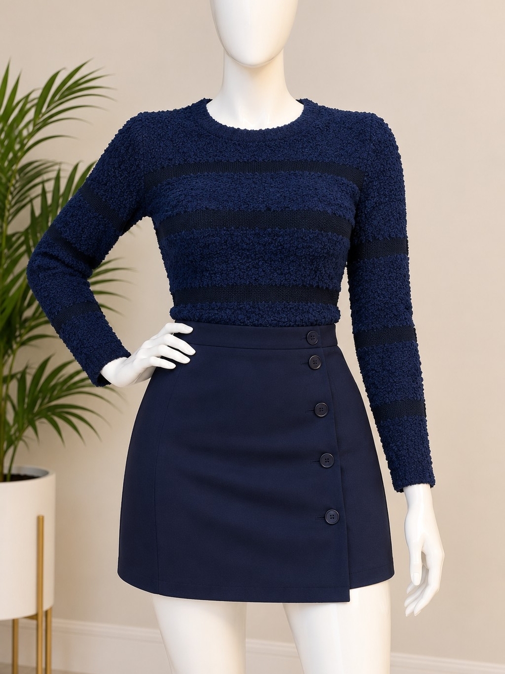 Navy Button-Detail Mini Skirt - Women's Classic A-Line
